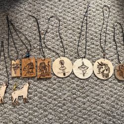 Engraved Wooden Pendant Necklace 