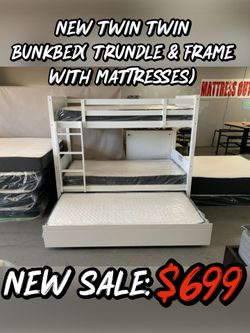NEW TWIN TWIN BUNKBED TRUNDLE & FRAME WITH MATTRESSES