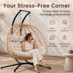 ❤️‍🔥 Egg Swing Chair with Stand, Outdoor 650LBS, Cream $ 140