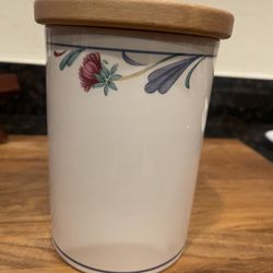 Lenox Poppies on Blue Large Canister With Wooden Lid