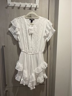 New with Tag Forever 21 White Ruffle Lace-Trim Romper Playsuit