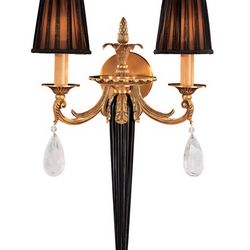 The Signature N950492 Wall Light is an art deco style wall sconce in French Gold finish with Rock Crystal accents and Black Fabric shades. Handcrafted