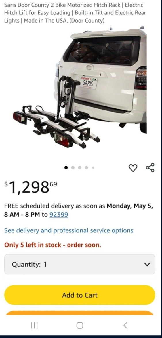 SARIS
Door County 2-Bike Car Bike Rack, Hitch Bike Rack with Electric Lift