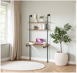 Industrial Wall Mounted Desk w/ Shelves • Rustic Ladder Desk • Great Condition
