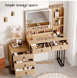 Vanity Desk with LED Mirror and Storage