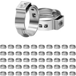 50 Pack 1 Inch PEX Cinch Clamps, Stainless Steel Single Ear Hose Clamps, for PEX Pipe