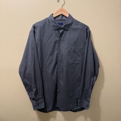 Men’s Large Tommy Bahama Charcoal Gray 100% Pima Cotton Button Down Shirt