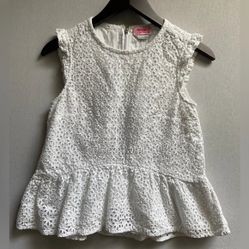 Kate Spade White Eyelet Flounce Peplum Top Sa XS
