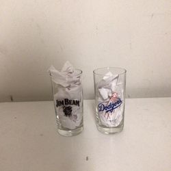 2 Los Angeles Dodgers MLB glass cups Jim Beam whiskey