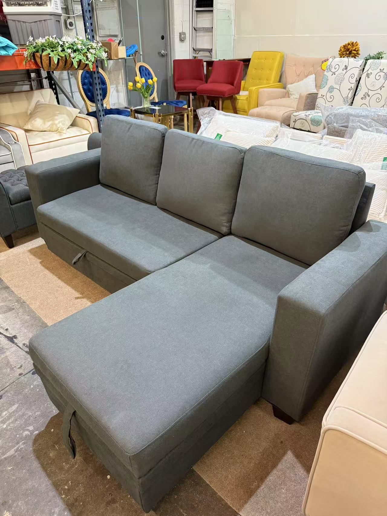 Sectional Sleeper Sofa Bed,L-Shape Pull Out Couch,4 in 1 Pull-Out Sofabed W/Reversible Storage Chaise Removable Back Cushion,Convertible Sleeper Corne