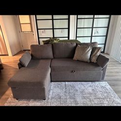 AMERLIFE Sleeper Sofa, Pull Out Sofa Bed, L Shape Sectional Couch Bed with Storage Chaise-Grey Couch