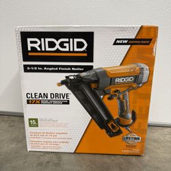 RIDGID Pneumatic 15-Gauge 2-1/2 in. Angled Finish Nailer with CLEAN DRIVE Technology, and Tool Bag $199+ tax at Home Depot