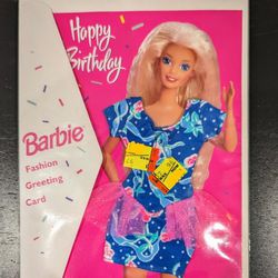 Barbie Fashion Greeting Card - Happy Birthday Blue Dress Floral Pattern 1994 New Vintage Mattel