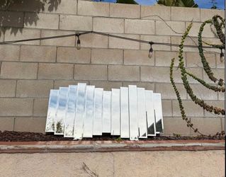 80s Postmodern Art Deco Mid Century Modern 13 Step Panel Layered Wall Mirror