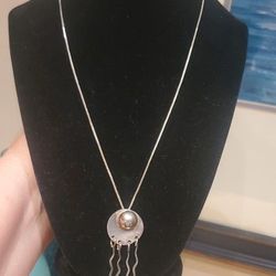 Vintage Sterling Silver Brutilst Pendant & Necklace 