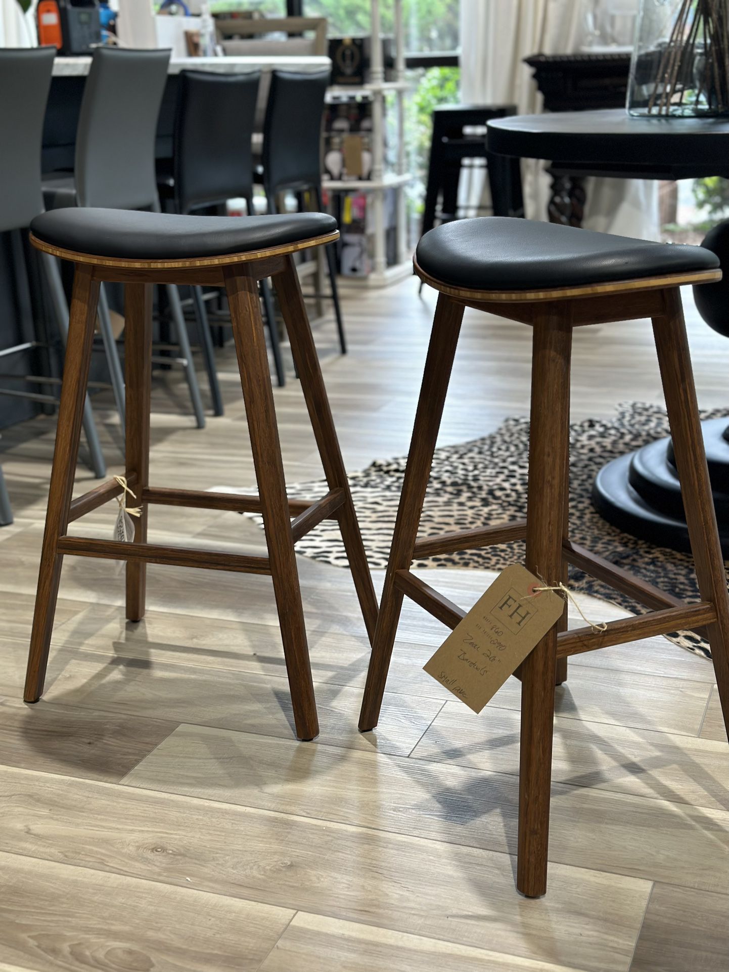 {TWO} Zoar 26" Bar Stools. One minor poke- see picture. MSRP $869. Our price $290 + sales tax 