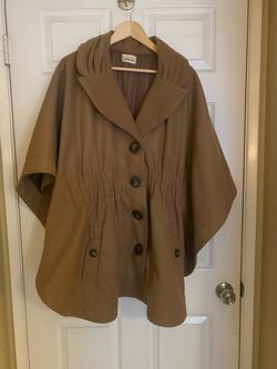 Tan Cape-Style Button-Front Coat