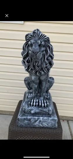 3 foot tall stone colored lion statue