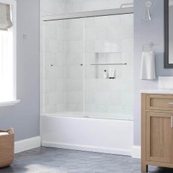 ☀️#6168 Delta Portwood 60 in. W x 58 in. H Semi-Frameless Sliding Shower/Bathtub Door in Chrome in 6