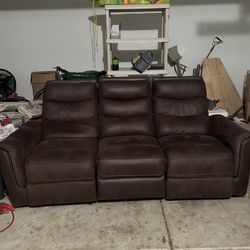 Suede Recliner Sofa- Hidden Cup holder/table Built In