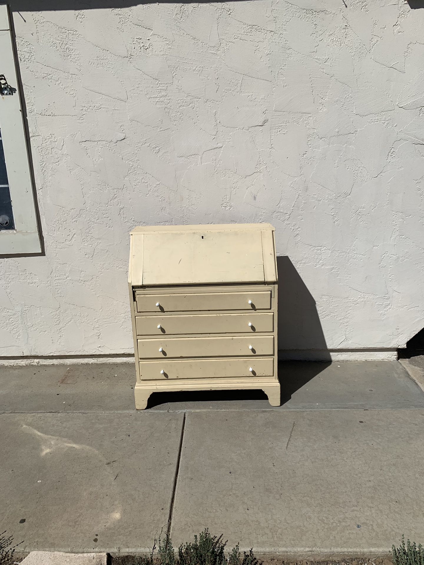 Antique wood fold top desk with drawers