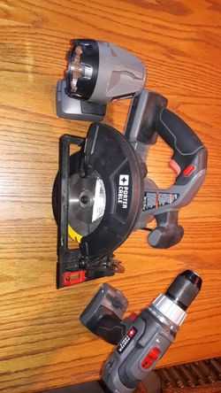 Porter Cable Drill, Saw, and Flashlight Set