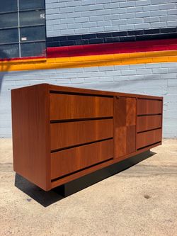 Vintage Mid-Century Modern Lane Walnut Triple Dresser / Credenza