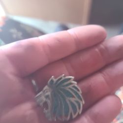 Lionhead Turquoise Silver Pin