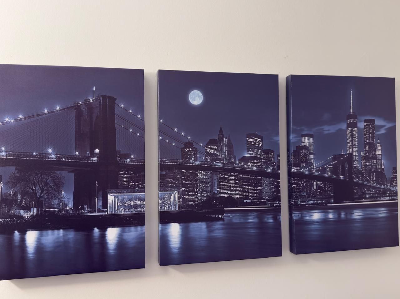 Denozer - 3 Panel Canvas Wall Art Prints - Modern New York Prints Cityscape Brooklyn Bridge
