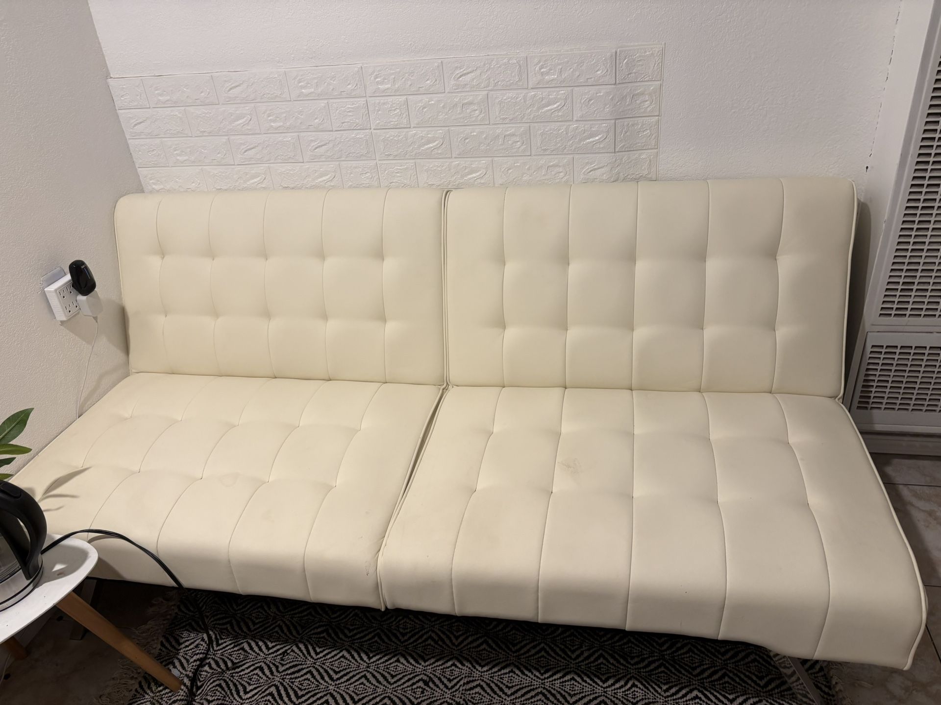 Cream Faux Leather Futon