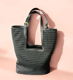 Elegant Vegan Leather Tote with Textured Weave