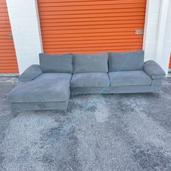 Gray Velvet Sectional Sofa Couch 🚛 SAME DAY DELIVERY!