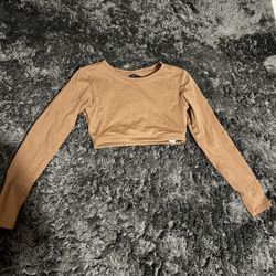 Brown Backless Cropped Workout Shirt 