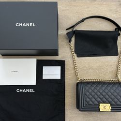 100% AUTHENTIC Pristine old Medium” Black Chanel Boy Bag Gold Hardware