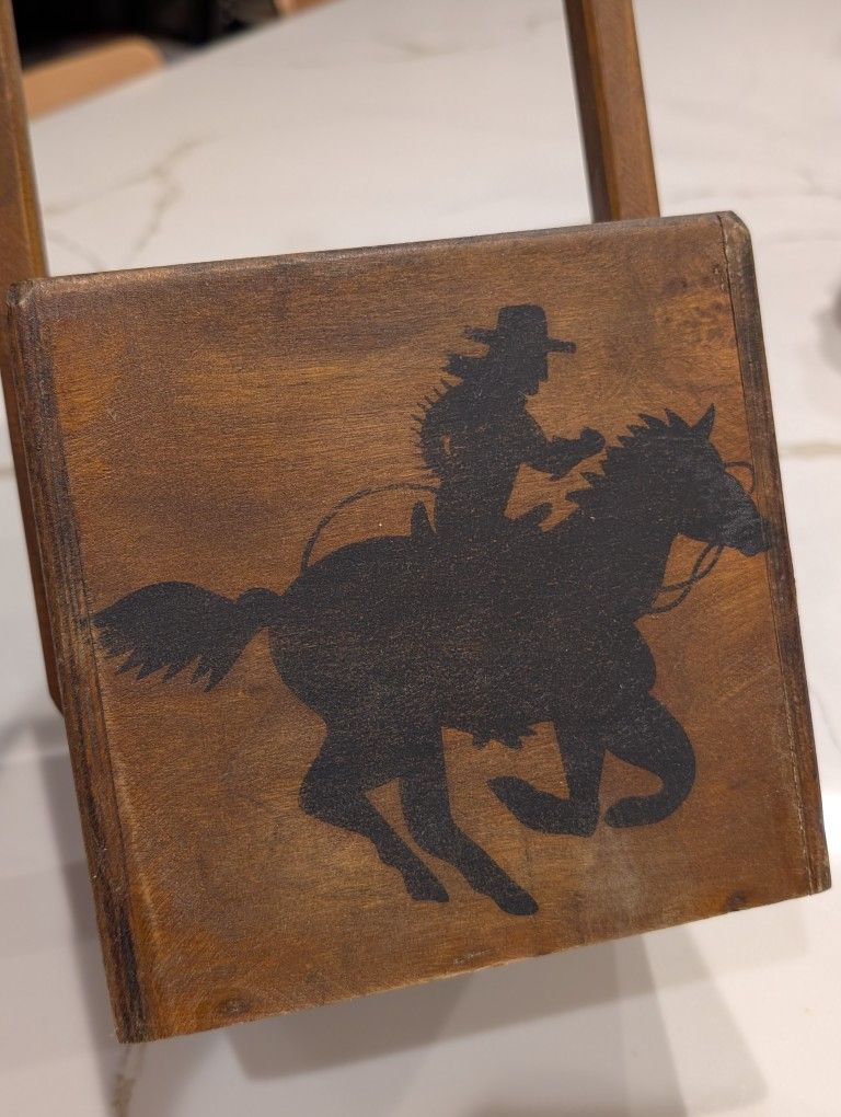 Handmade Wooden Cowboy Basket Caddy Wine Bottle Carrier Rustic Caddy w/ Handle