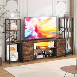 New LED TV Stand Entertainment Center Bookshelf Combo with Charging Station