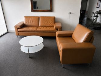 Tan Leather Sofa and Armchair Set