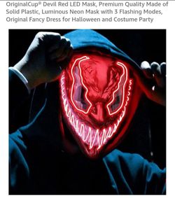 NEW HALLOWEEN MASK DEVIL RED MASK W/ LUMINOUS NEON LIGHT