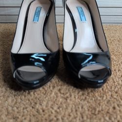 Prada Patent Peep Toe Leather Stiletto Platform Heels Size EU 38