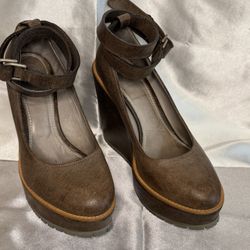 Brunello Cucinelli Leather Wedge Pumps $100