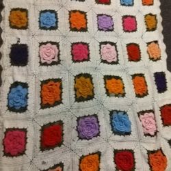 Large Handmade 3D Flower Afghan 