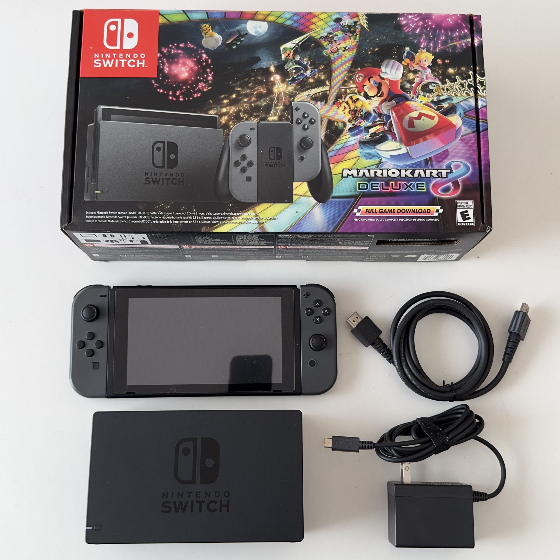Nintendo Switch Video Game System - Complete w/ Box - Grey Console, 128GB SD Memory Card