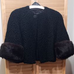 Persian Black Curly Lamb  and Mink Jacket 1950-Vintage