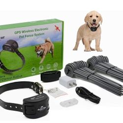 Petector Wireless GPS Dog Fence System, Portable Electric Dog Fence with GPS Dog Shock Collar & Flags for Outdoor Camping Yard, Keep Your Dog Safe & C