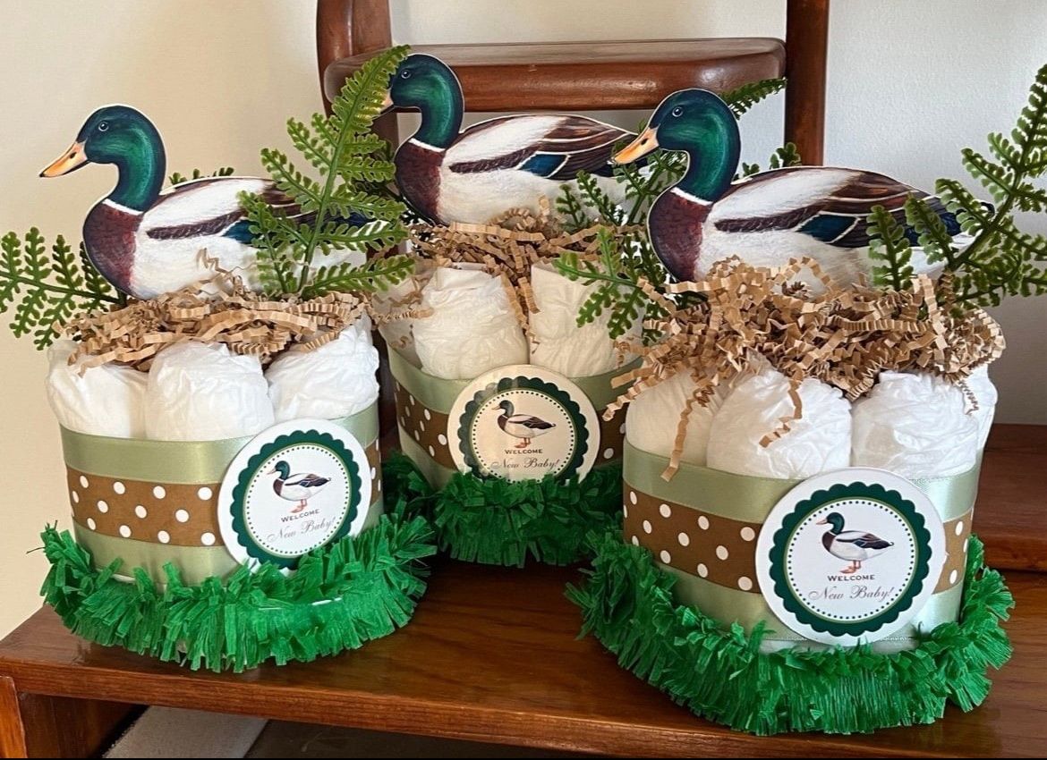 3 BROWN FOREST GREEN Mallard diaper cakes