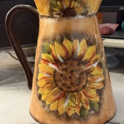 Clay Art StoneLite Sunflower Pitcher #2280 Hand Painted Ceramic 84oz Pitcher