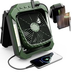 26800mAh Portable Fan Rechargeable with 18W Detachable Solar Panel, Quiet Battery Powered Camping Fan Cordless with LED Lantern, 3 Speed, Timer,USB-C,