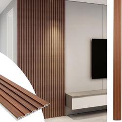 8 Pack WPC Slat Wall Panels, 8-Pack 108 x 6 Inch 3D Wall Accents for Interior Wall Decor, Living Room, Bedroom, Teak
