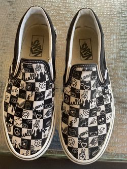 Vans Classic Doodle Checkered Slip-on 'Black White'  SZ W 8.5 M 7