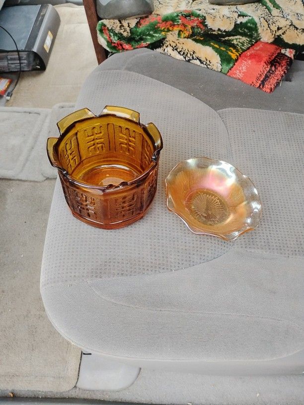 Vintage Princess House & Jeanette Marigold amber carnival glass 